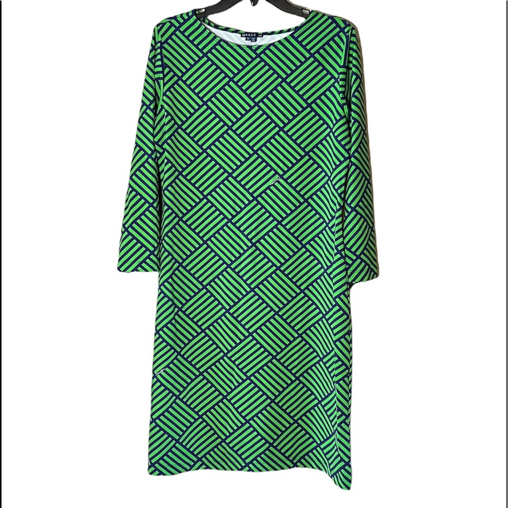 Melly M Green and Navy Print Dress Large